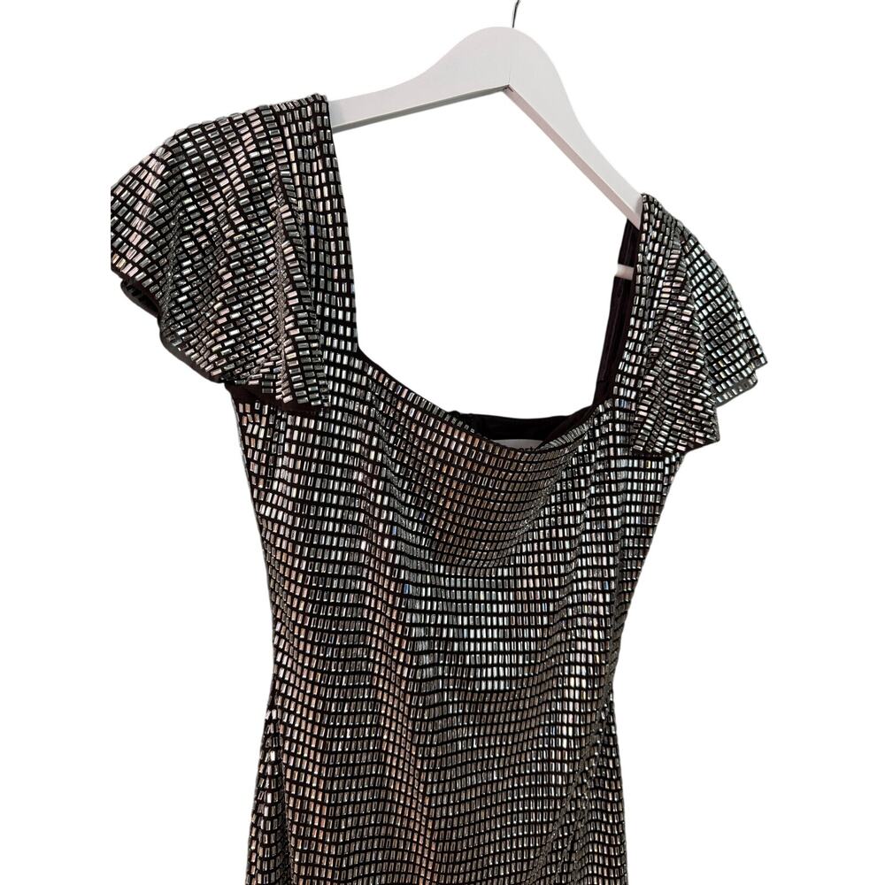 Self-Portrait Grey Rhinestone Mesh Mini Dress - Picture 7 of 12